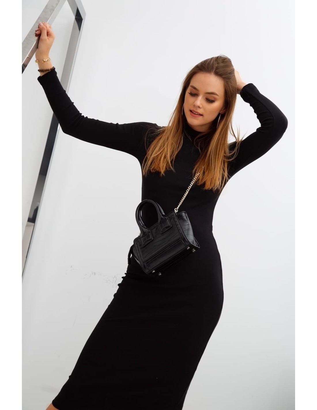 Rochie neagră de bază cu guler FG624 - Magazin online - Boutique